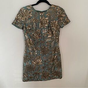 Dress the Population Green(ish) & Gold Floral Sequin Dress